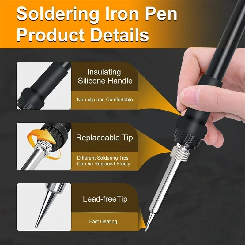 

Digital Electric Soldering Iron For Dewalt/Milwaukee/Bosch18V Li-ion Temperature Adjustable Rapid Heating With USB Type-C Port