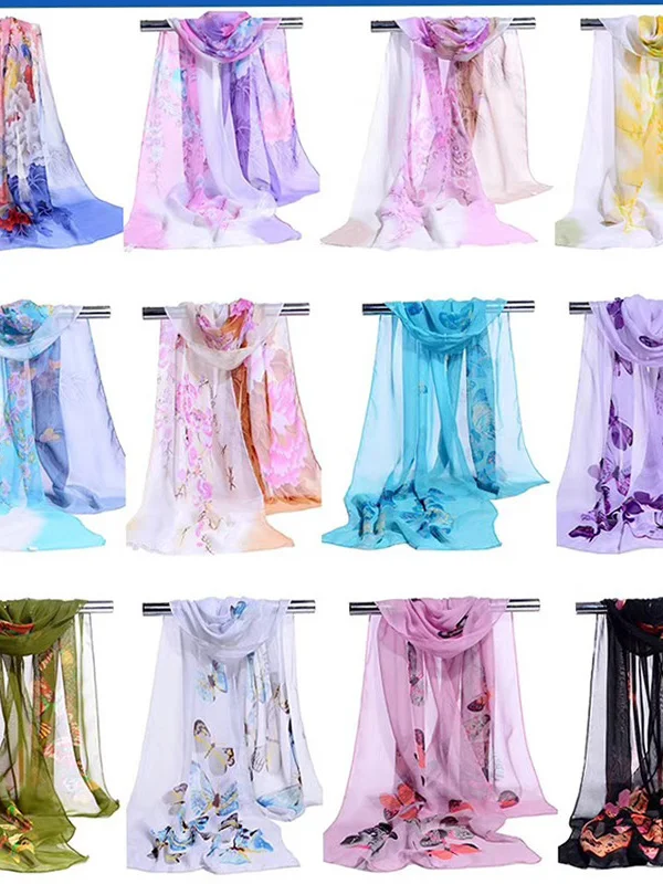 Neue Chiffon Schals Frauen Sommer Seide Schal Chiffon dünne Schals und Wraps Foulard Blume Rollenspiel Kleidung Accessoires