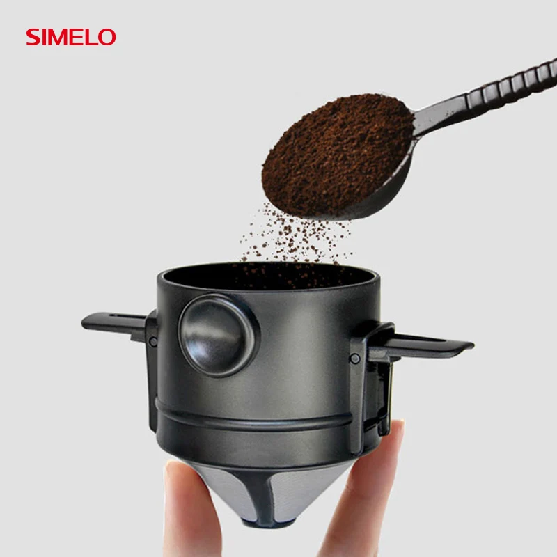 

SIMELO Portable Foldable Hand Brewed Coffee Filter Double Layer Stainless Steel filter screen Hanging Ear Drip Filter