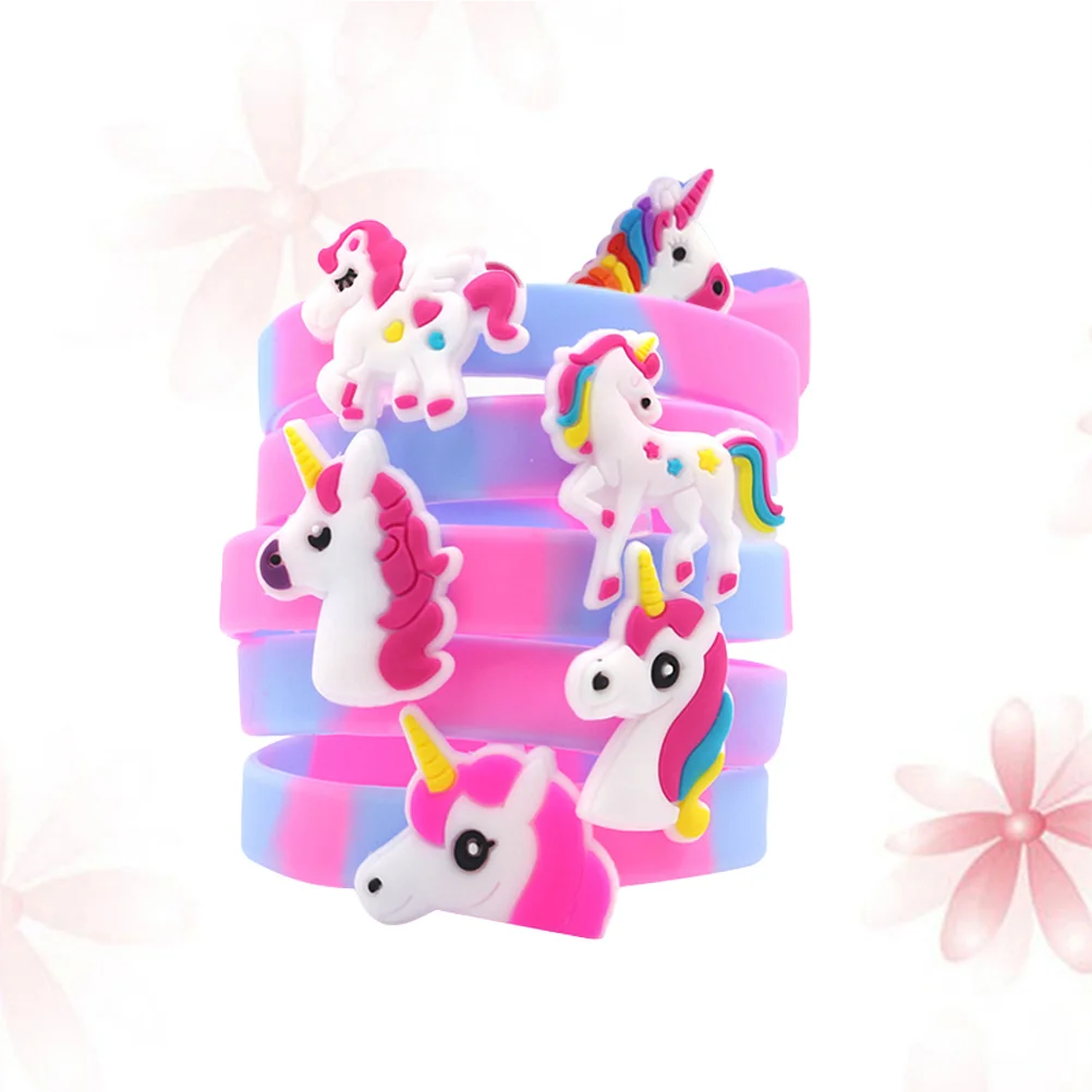 Pulseira de unicórnio para crianças, 6 peças, colorida, à prova d'água, pulseiras de silicone, lembrança de festa, conjunto de presente de halloween, bolsa de presentes, recompensas escolares