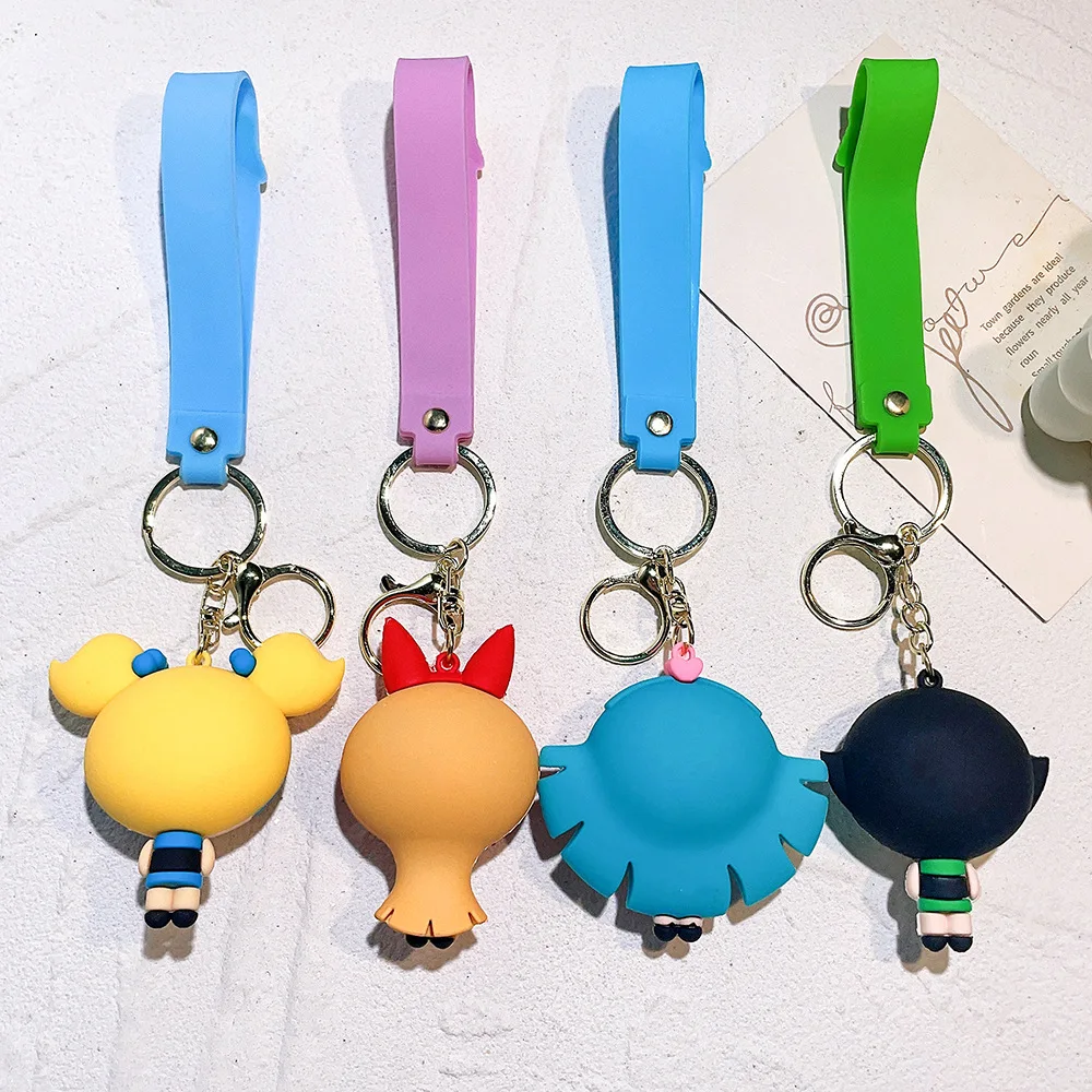 MINISO Powerpuff الفتيات الكرتون عمل الشكل المفاتيح زهر فقاعات Buttercup دمية Keyrings حقيبة قلادة اكسسوارات مفتاح السيارة