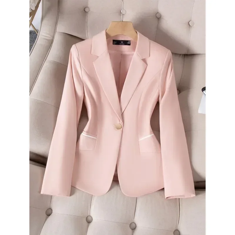 Fashion Autumn Winter Women Formal Blazer Female Green Pink Black Apricot Long Sleeve Office Ladies Business Work Wear Jacket