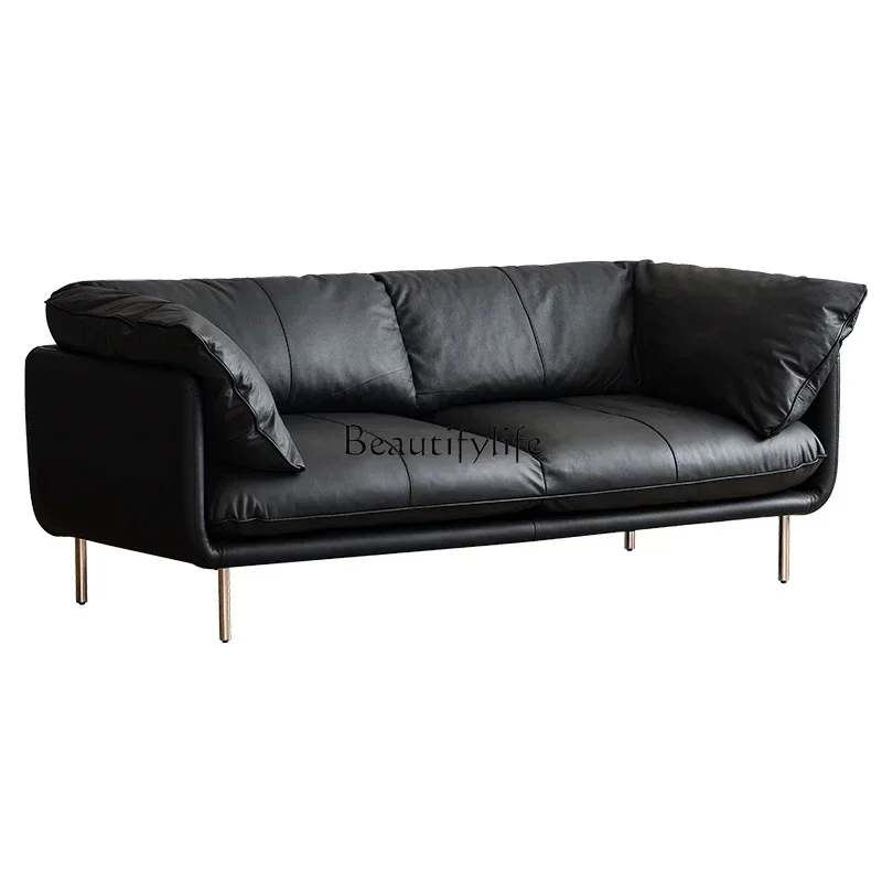 

Nordic retro Napa leather sofa big black cow living room modern simple Italian small apartment