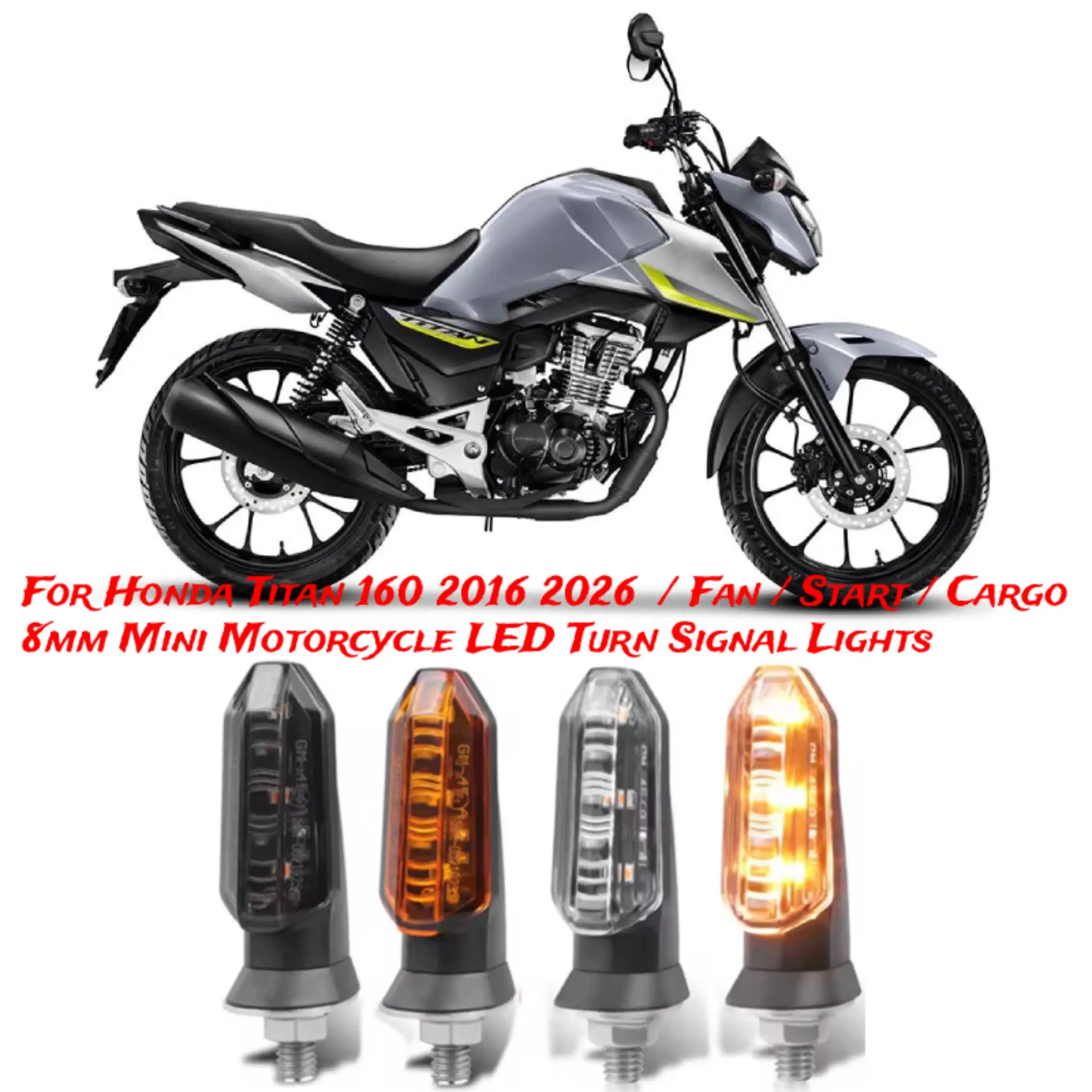 Para Honda Titan 160 2016-2026/Ventilador/Iniciar/Carga e outros modelos 12V universal 8mm mini motocicleta LED pisca-pisca
