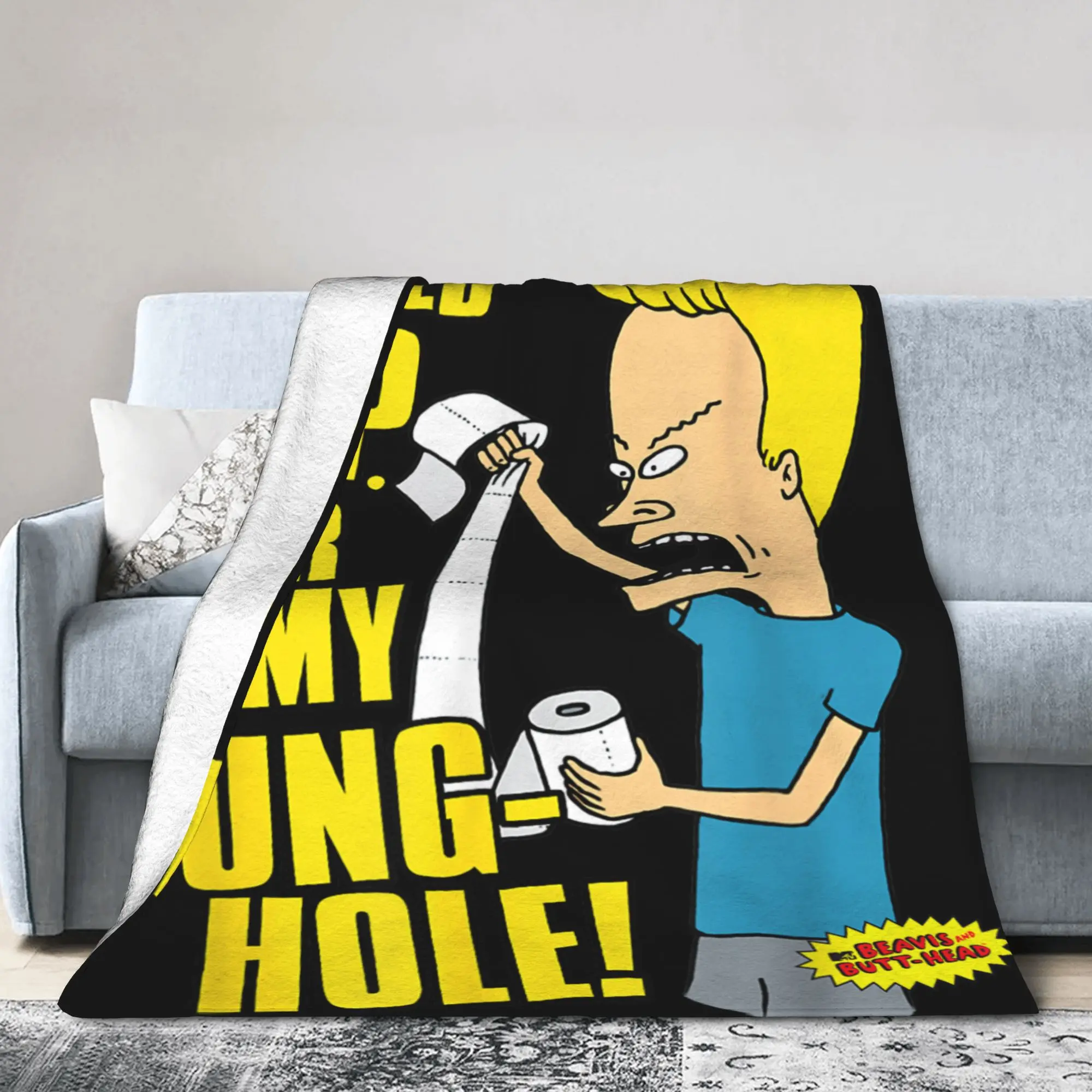 Beavis and Butt-Head I Need T.P. For My Bung-Hole Blanket Office Plush Throw Blanket Bedroom Flannel Bedspread Sofa Bed Cover