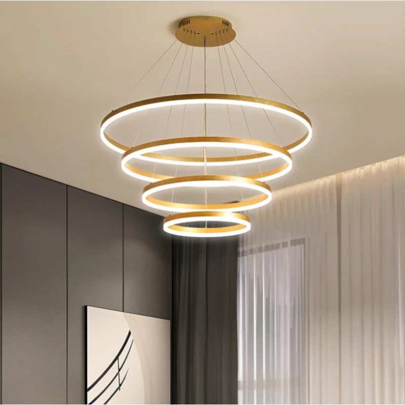 moderno led lustre para sala de estar jantar iluminacao lustre metal pendurado ouro aneis circulo lampada lampare deco tecnologia 01