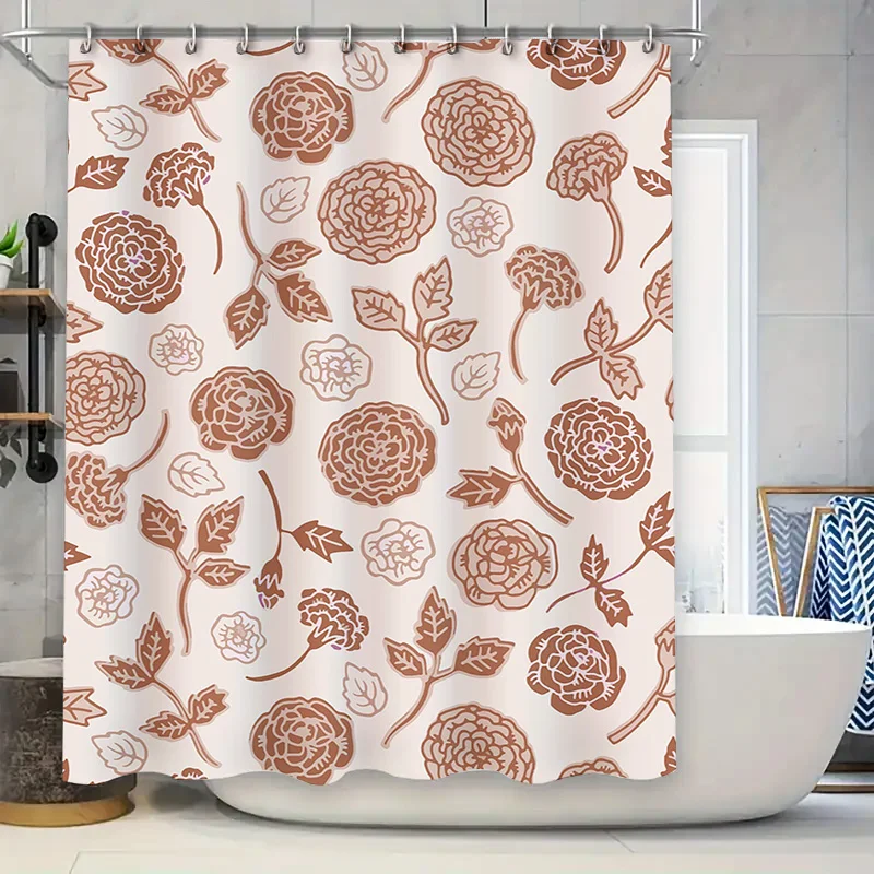 

Pink Floral Shower Curtain Decorative Bathroom Accessories Modern Waterproof Privacy Curtain for Home Decoration 3D Printed Poly