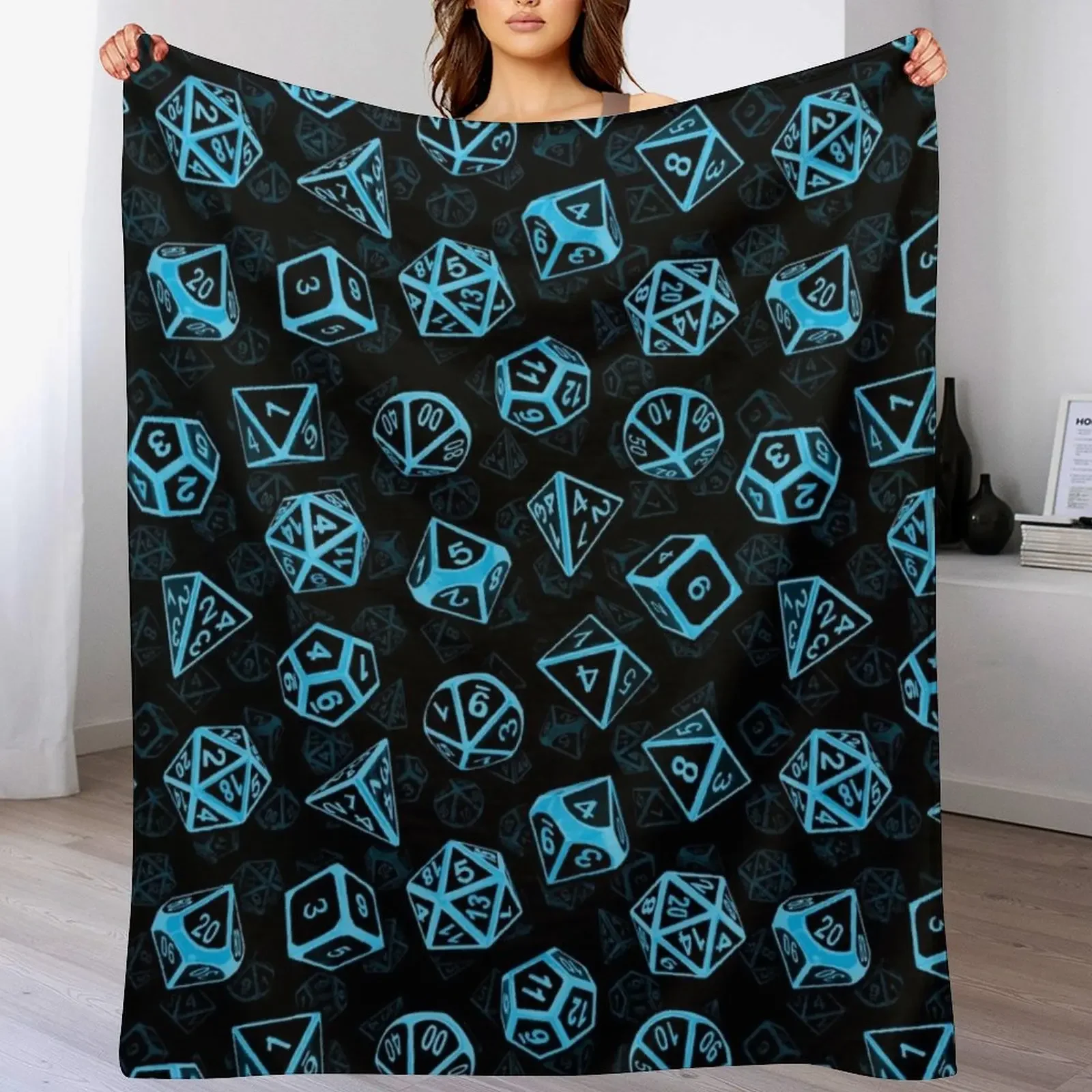 

D20 Dice Set Pattern (Blue) Throw Blanket Thin Soft Beds Tourist Hairy Blankets