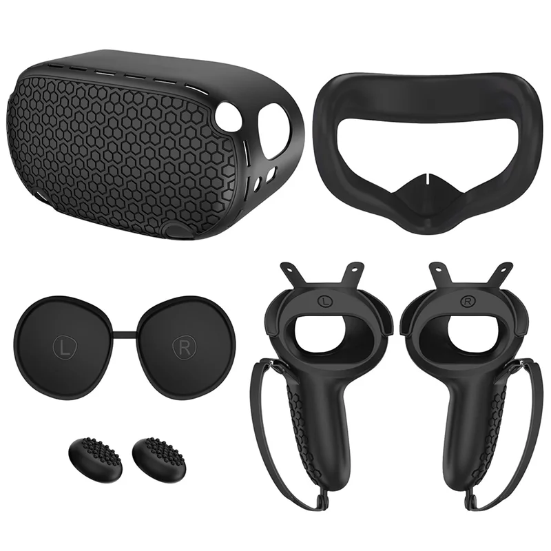 Reliable-For Meta Oculus Quest2 Silicone Host Protective Case 5-Piece Set Non-Slip and Anti-Drop VR Accessories,Black
