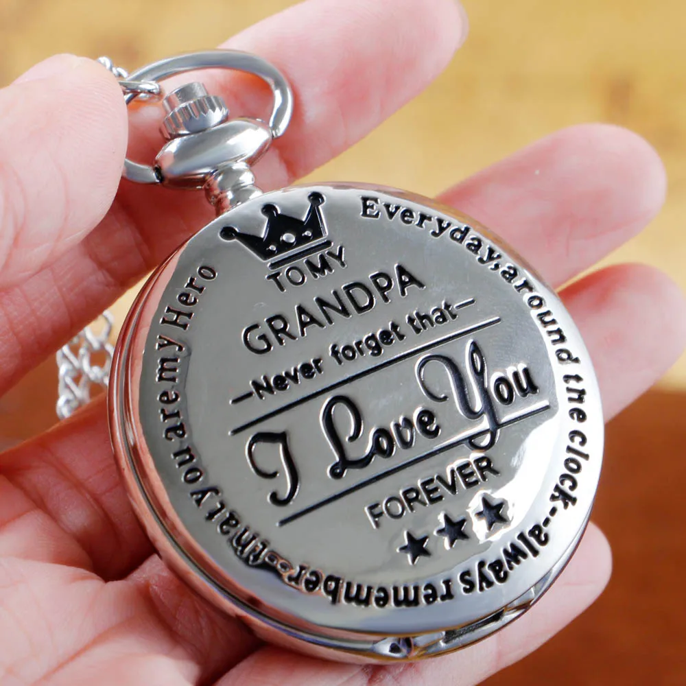 Quartz Pocket Watch To My Grandpa I LOVE YOU FOREVER Laser Engraved Chain Clock Necklace Watches Birthday Gift For a Grandad