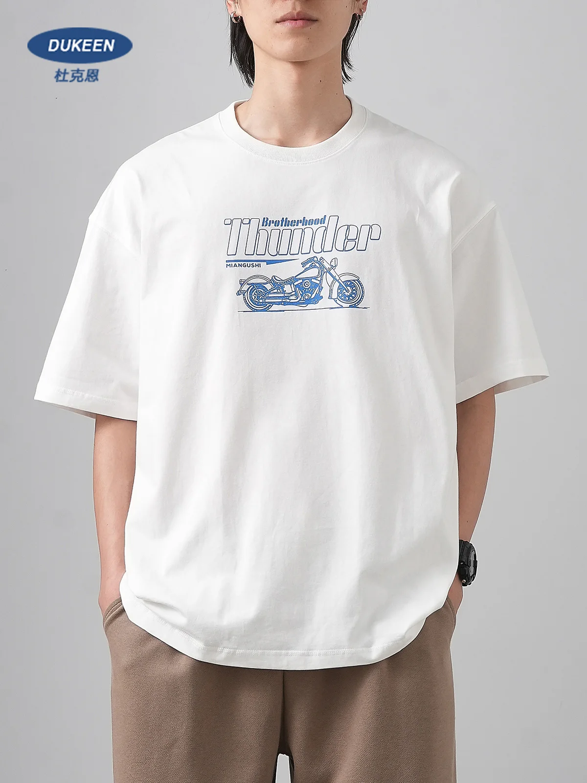 

DUKEEN Vintage Motorcycles Printed Men's T Shirts 100% Cotton Summer 320G Heavyweight High Quality Short Sleeve Graphic Tops