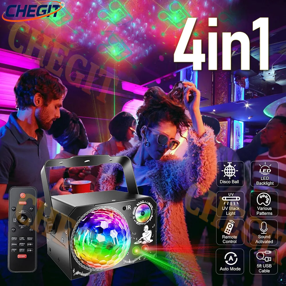 

4IN1 сценический DJ вечерние лазерный проектор дискотека с голосовым управлением красные, зеленые, синие стробоскопы клубные семейные праздничные рождественские огни