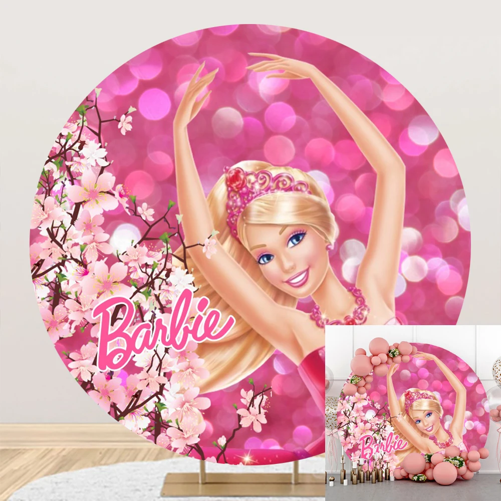 

MINISO Princess Barbie Elastic Circle Round Background Baby Girl Birthday Party Decoration Photography Backdrop Photo Studio