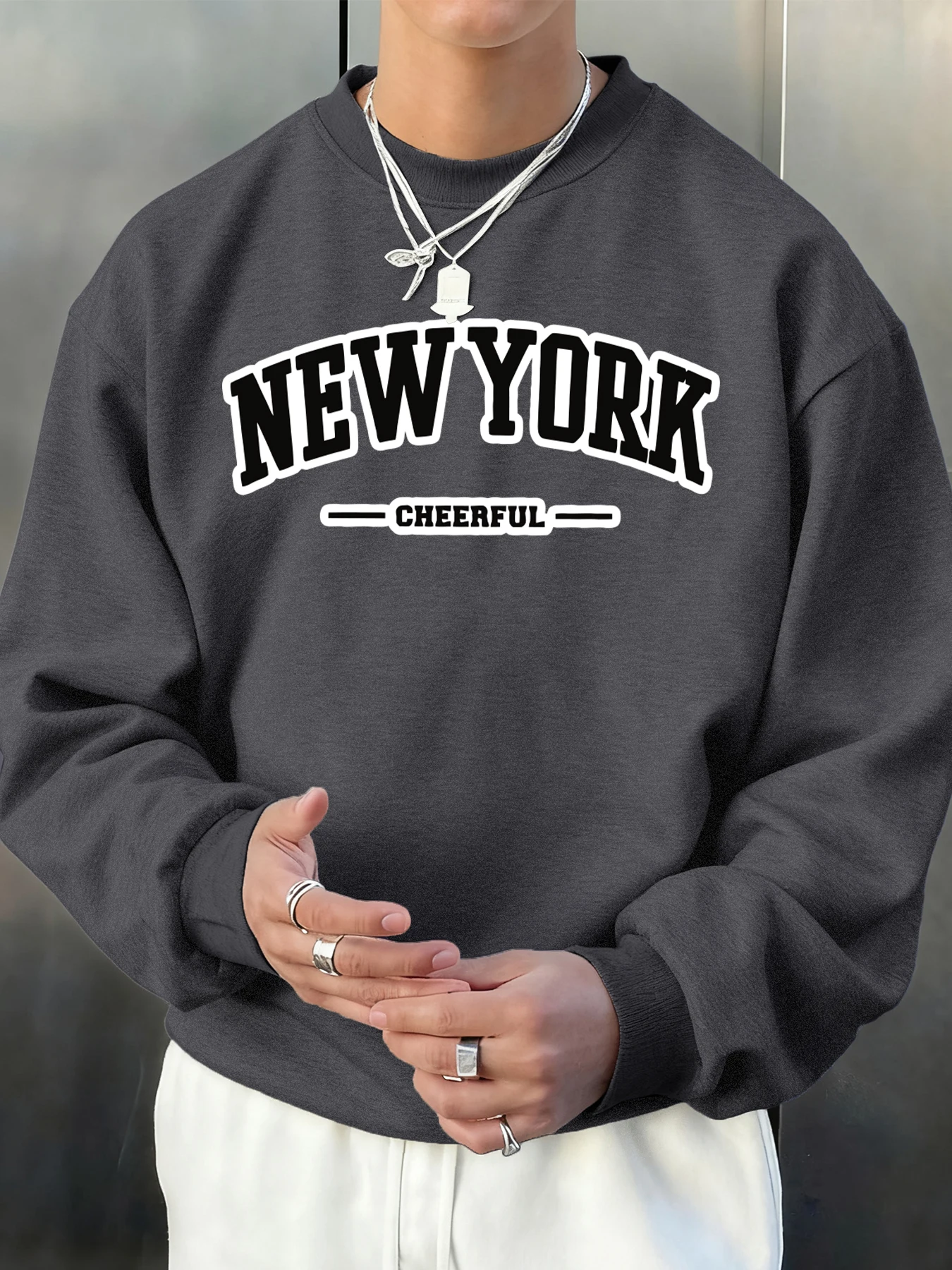 New York Fröhliche Brief Design Männer Pullover Herbst Casual Sweatshirts Mode Crewneck Streetwear Fleece Bequeme Kleidung