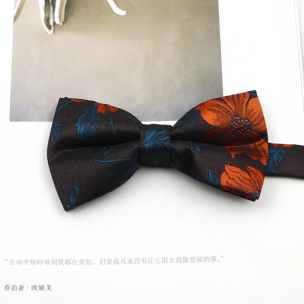 เนคไทดอกไม้ผ้าโพลีเอสเตอร์สำหรับผู้ชายทันสมัยอุปกรณ์แต่งงานเสื้อยืดคอกลมชายวินเทจ