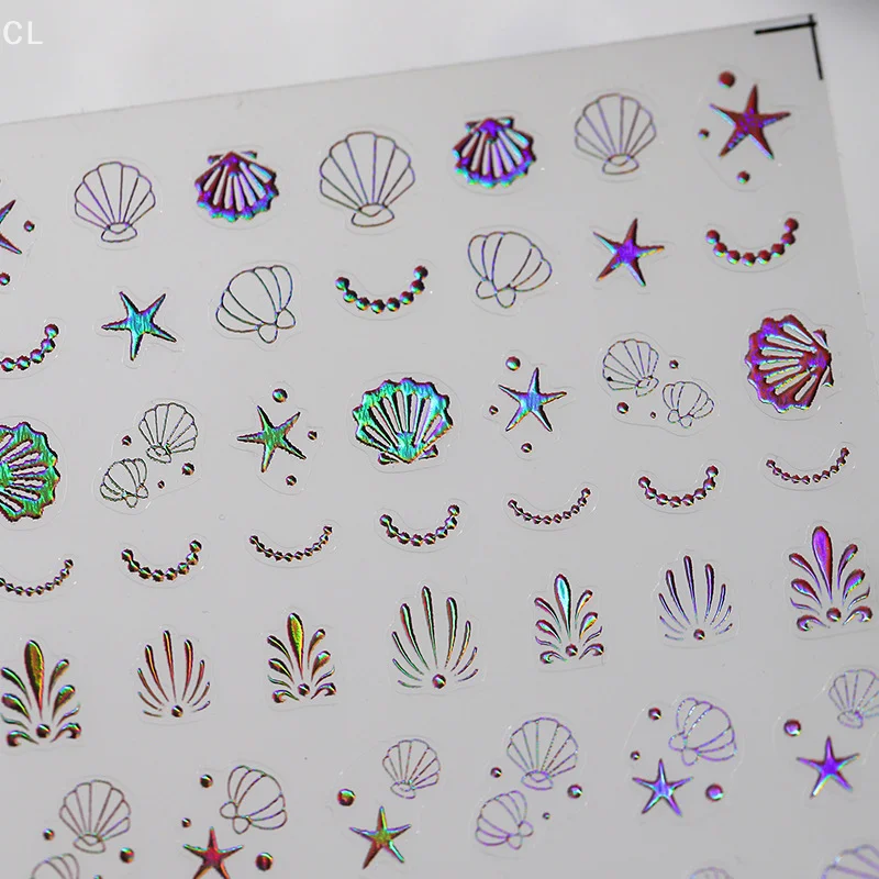 Shiny Laser Shell Decorative Nail Accessories, 3D Starfish Moon Star Nail Art Stickers Self-Adhesive Manicure Decals