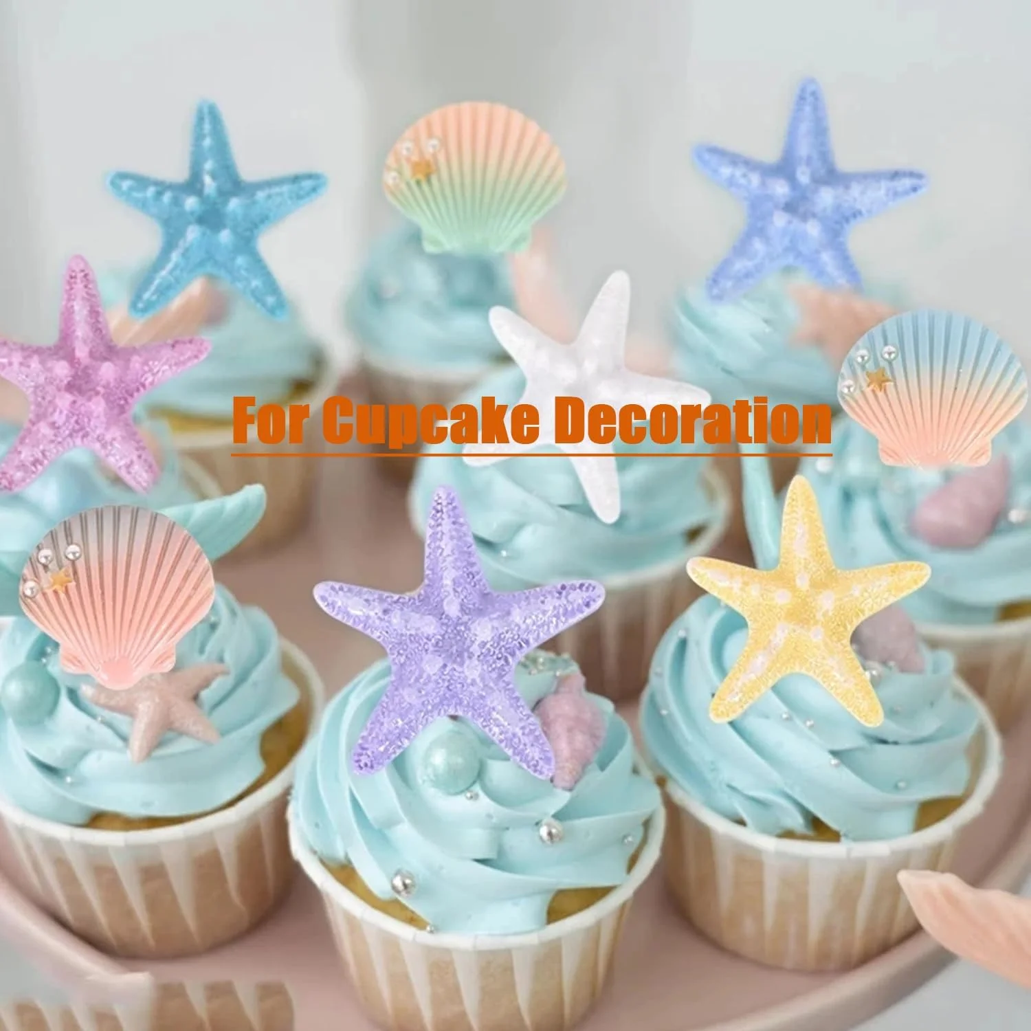 12 Stück Seestern Muschel Kuchen Topper Meerestiere Kuchen Topper für Unter dem Meer Ozean Geburtstag Party Baby Dusche Dekorationen – Detail 2