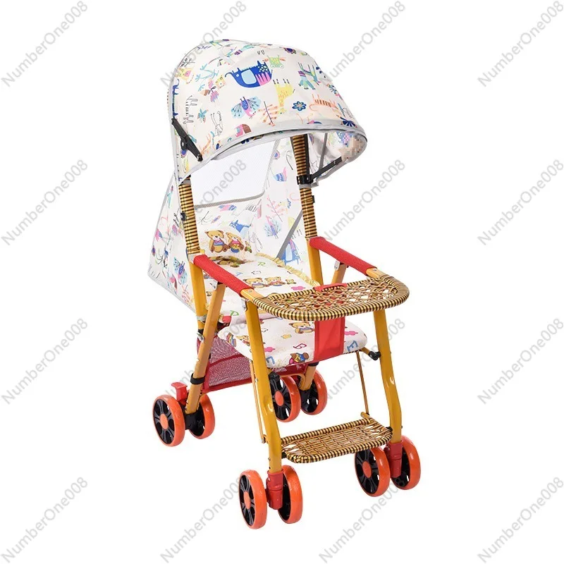 折りたたみ式籐風ベビーカー、軽量ポータブルベビーベッド、屋内外兼用竹風ベビーカー