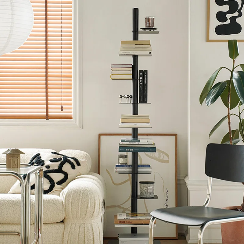 Rotating invisible bookshelf Floor-to-ceiling storage Multi-layer bookcase Wrought iron living room corner shelf