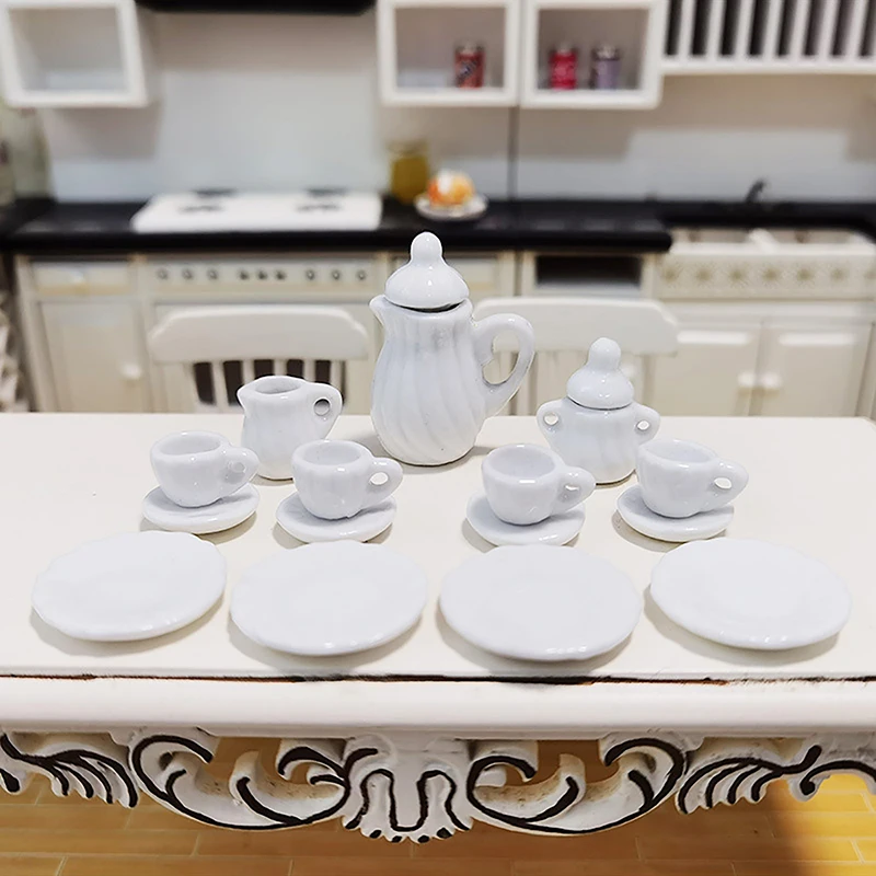 1Set Ceramic Scale 1:12 Doll House Miniature Porcelain Tea Cup Set Tableware Kitchen Dollhouse Teapot DIY Toys