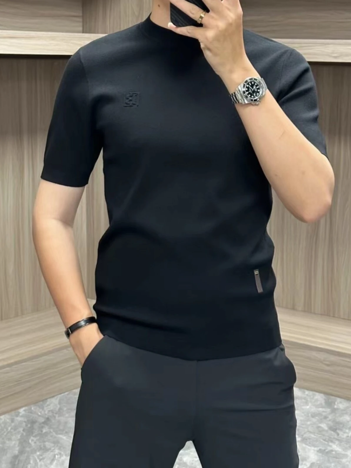 

High-End Men's ort-Sve Knitted Wool Sweater Casual Versatile Color f Sve Base irt for Autumn Faion