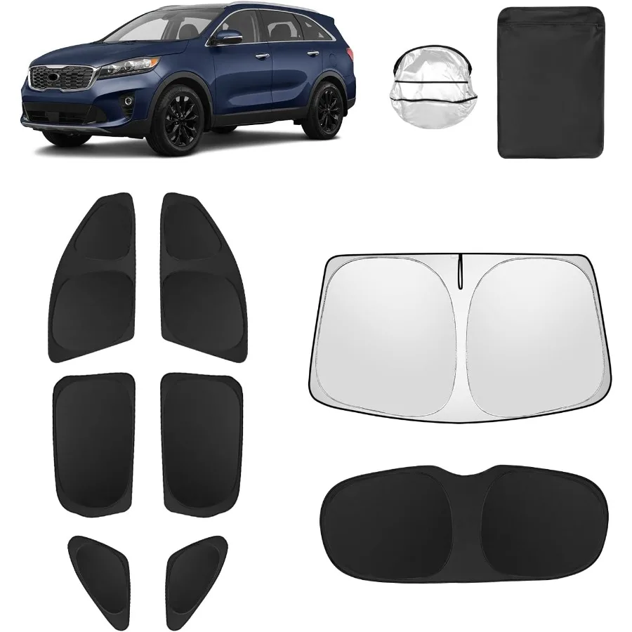 8 قطعة ظلال نافذة السيارة لكيا سورينتو 20162020 اكسسوارات الزجاج الأمامي الجانب الخلفي كامل ظلة الشمس قناع UV حجب الخصوصية Pr #1