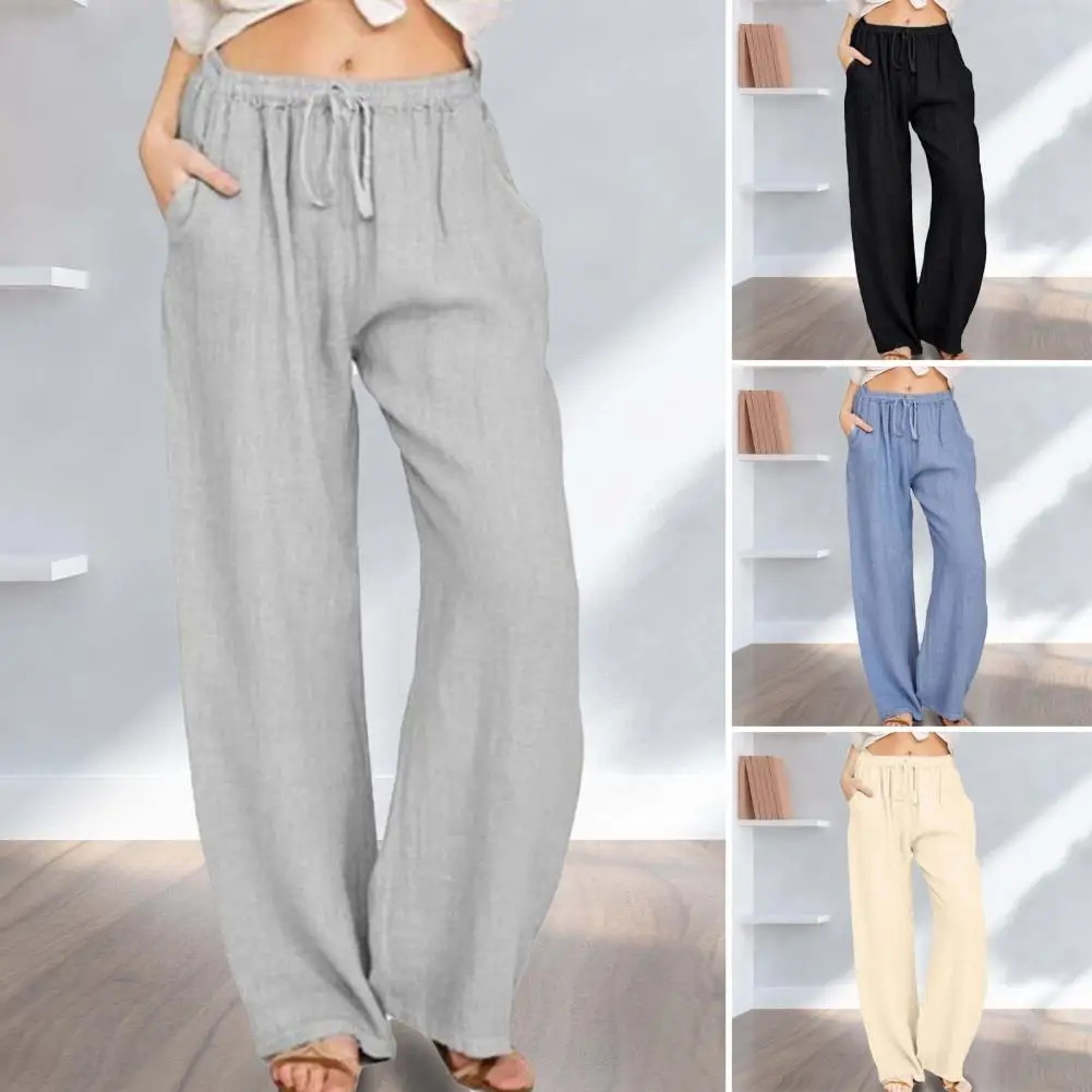 Women Cotton Linen Pants Casual Outfit Comfortable Loose Elastic Waist Oversized Beach Jogger Lounge Pants Vintage Woman Clothes