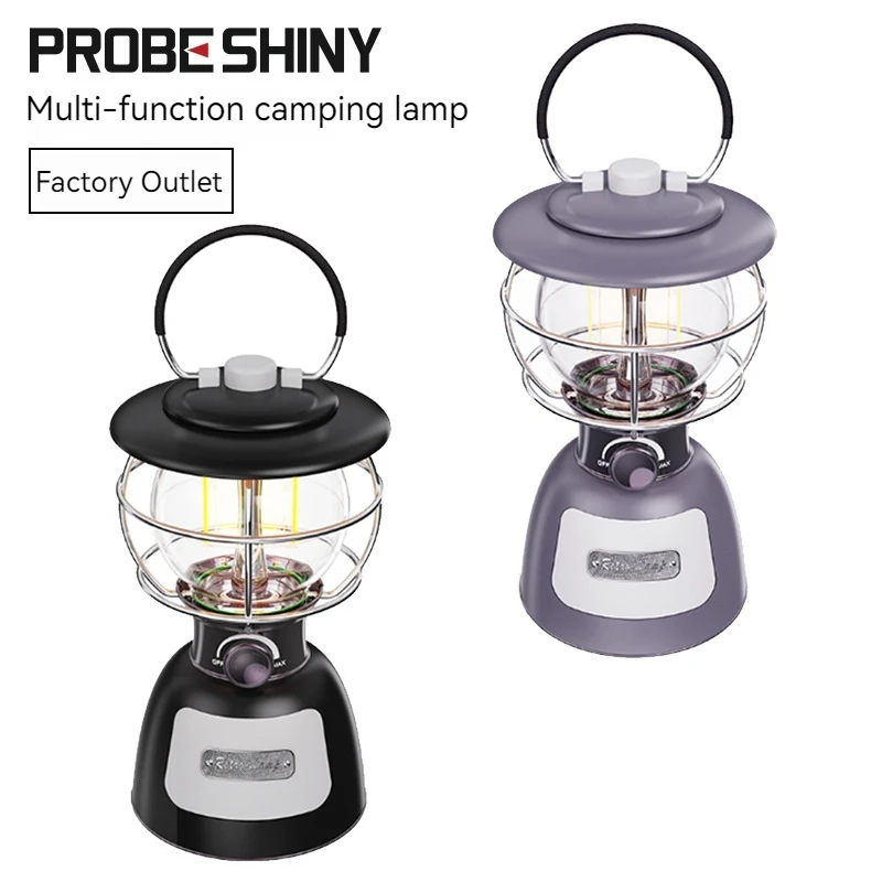 Outdoor New Retro Camping Lamp Multifunctional Camping Lamp Outdoor Rechargeable Portable Lantern Tent Lamp Wholesale Rotary Swi