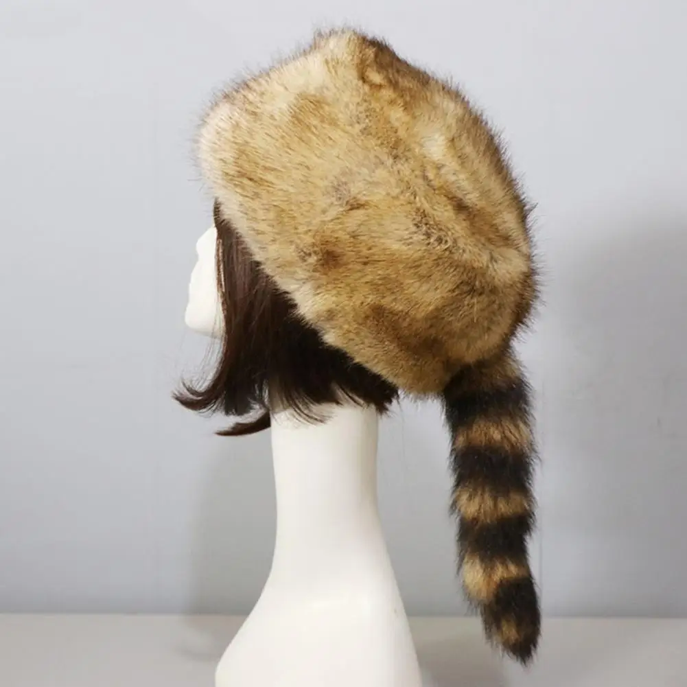 Elegant  Winter Hat Soft Autumn Winter Thermal Women Cap Raccoon Tail Comfortable Women Hat for Camping,