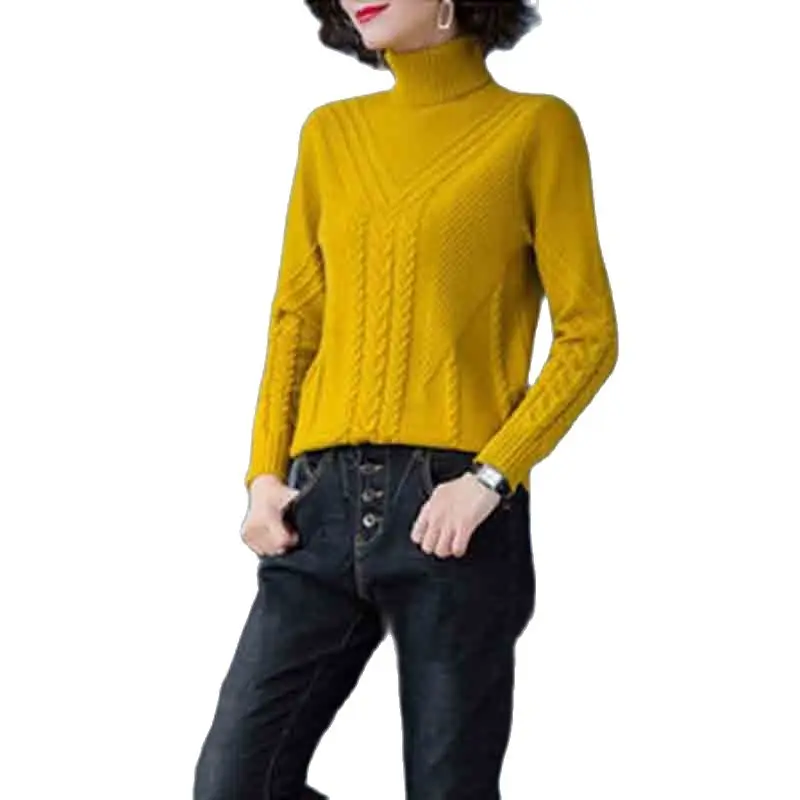 

Knitted Casual Sweater Women's Autumn And Winter Warm Temperament Loose Turtleneck Knitted Pullover Sweater Bottoming ShirtLady