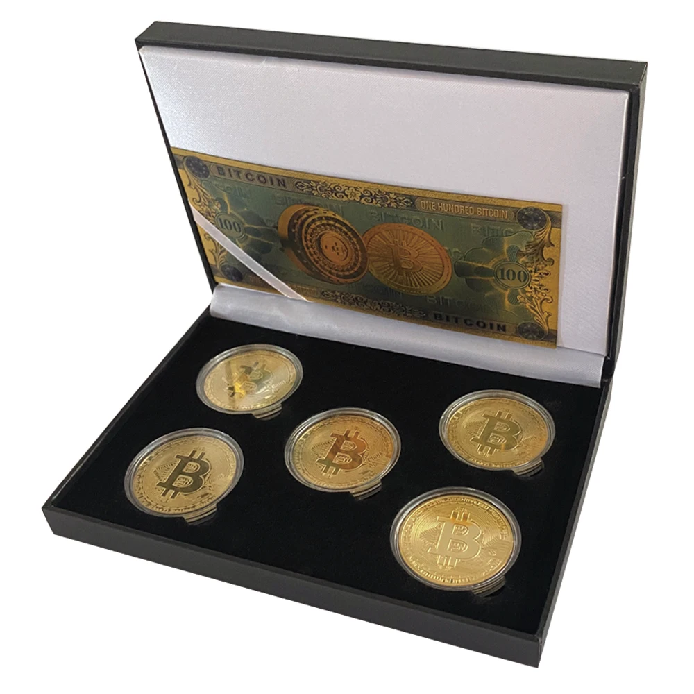 5PCS United States Bitcoin US Gold Coin W/ Luxury Box Collectible Gift Metal Free 1pc Bitcoin Gold Banknote