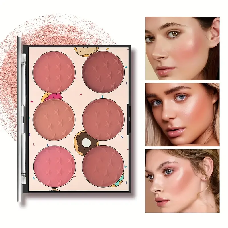 6-color blush palette, matte, waterproof, natural, long-lasting, high-pigment brightening cute star print blush