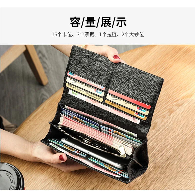 Western Cowhide Leather Three-dimensional Carving Women Wallet Fashion Large Capacity Purse for Ladies