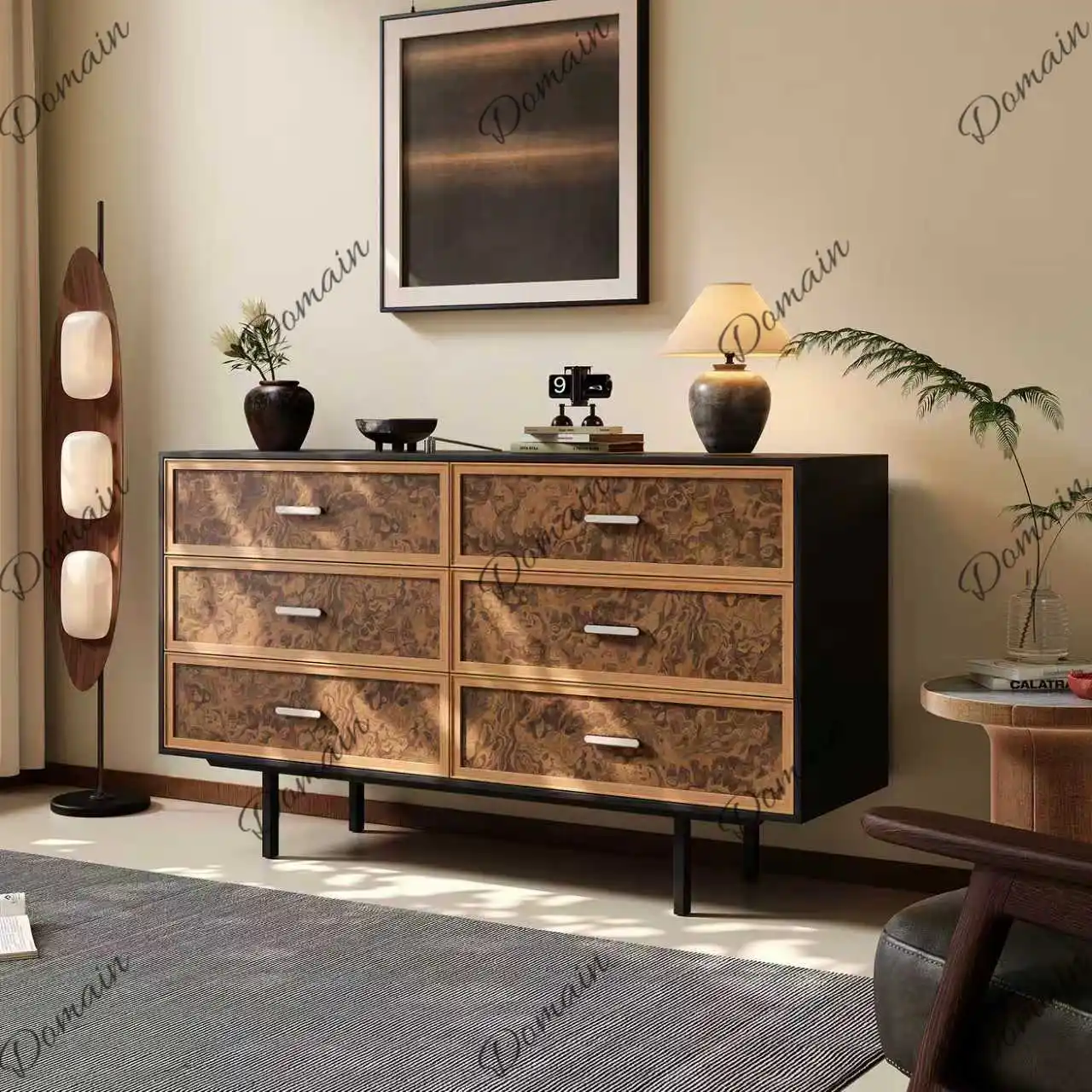 French retro solid wood mocha chest home living room wall locker bedroom drawer bedside cabinet