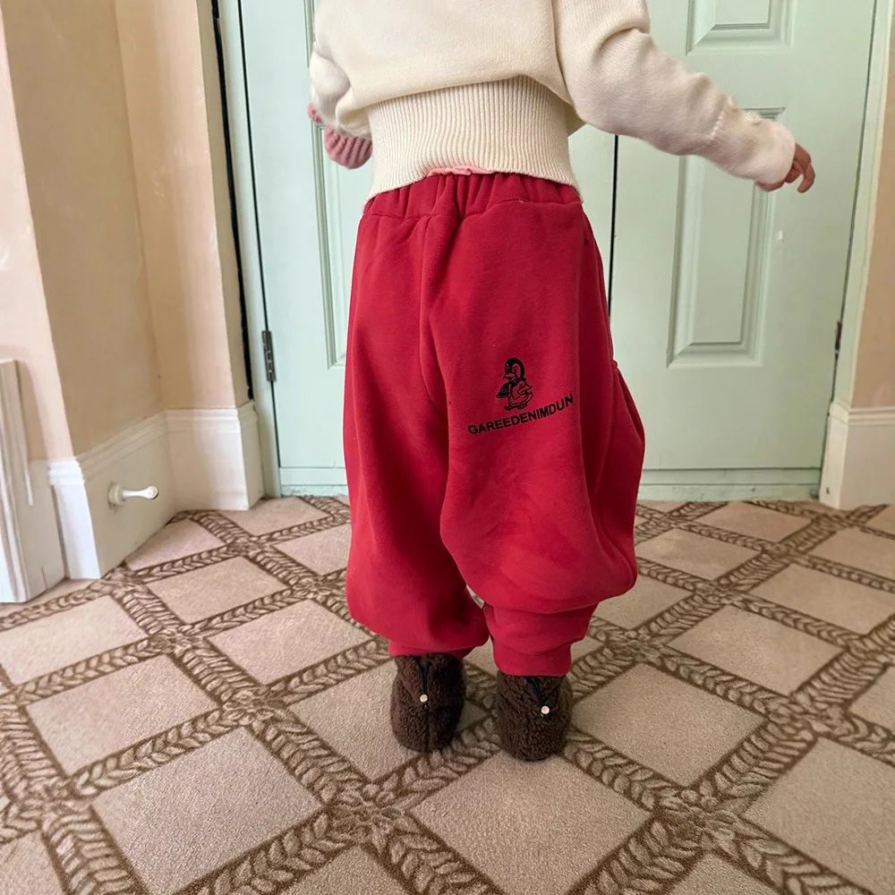 

Kids Baby Girls Pant New Winter Cartoon Printed Thicken Warm Loose Toddler Girls Trouser Casual Children Girls Casual Pant