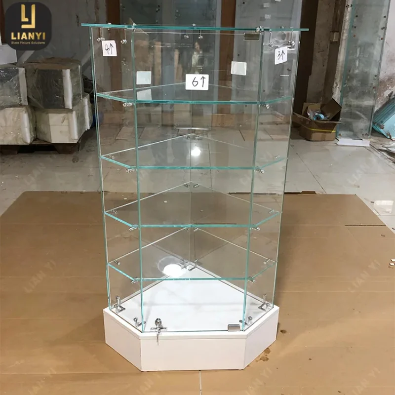 custom.Space-saving illuminated corner glass display cabinet, safe and elegant display rack