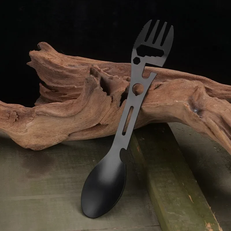 1PC 8in1 Multifunctional Whistle Knife Outdoor Camping Survival Spork Kitchen Multifunctional Wrench Bottle Opener Spoon