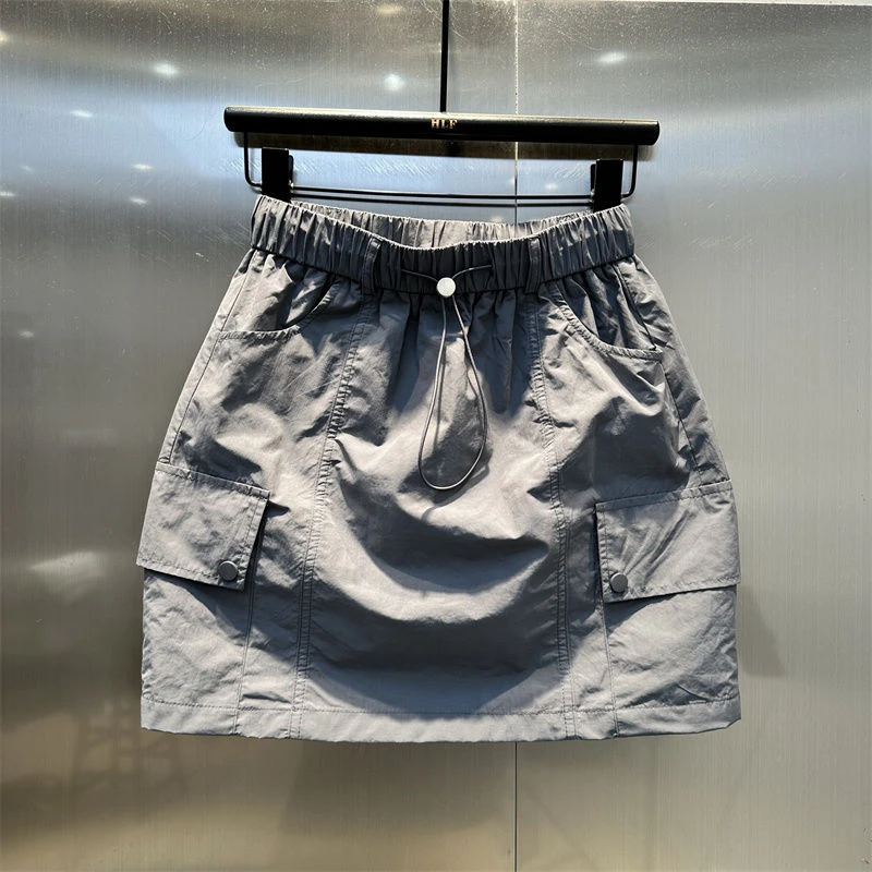 2026 Streetwear Geplooide Effen Mujer Faldas Harajuku Casual Pocket Rok Y2k Esthetische Hoge Taille Trekkoord Grunge Vrouw Rokken