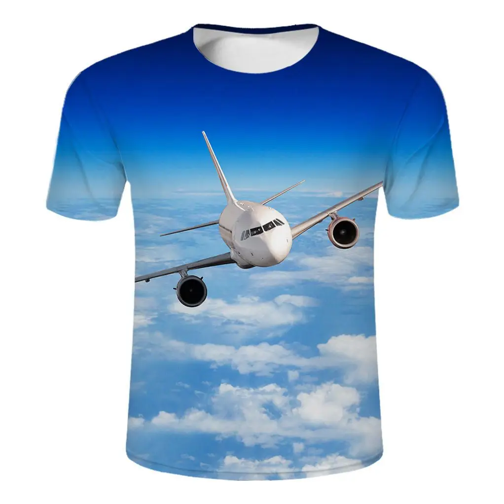 kawaii T-shirts Funny Aircraft Runways 3D Print Summer T Shirt Fashion Kids Casual Boys Girls Round Neck Tshirt Tops Clothes