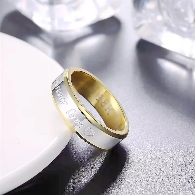

Classic Fashion Letter 'Forever LOVE' Stainless Steel Gold Tone Couple Rings Set - Engagement Ring for Women Men Sizes 6-12
