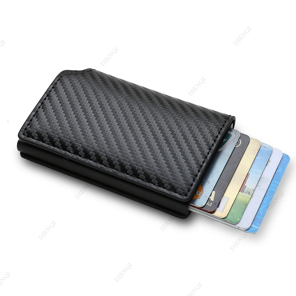 Anti Rfid Carbon Fiber ID Credit Card Holder Men Wallets Mini Automatic Pop up Bank Cardholder Case Minimalist Vallet Choice