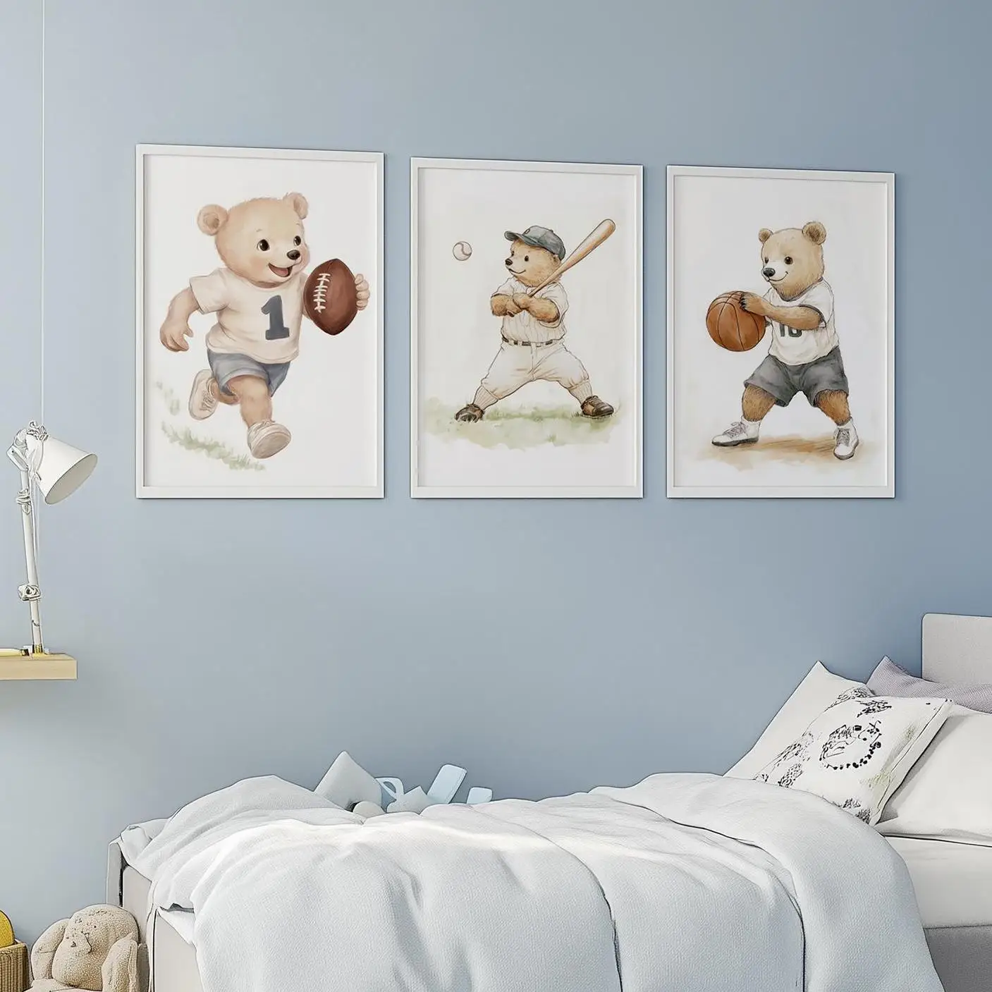 Watercolor Cute Animal Teddy Bear Sports Basketball Posters and Prints Canvas Printing Wall Art Picture for Living Room Decor