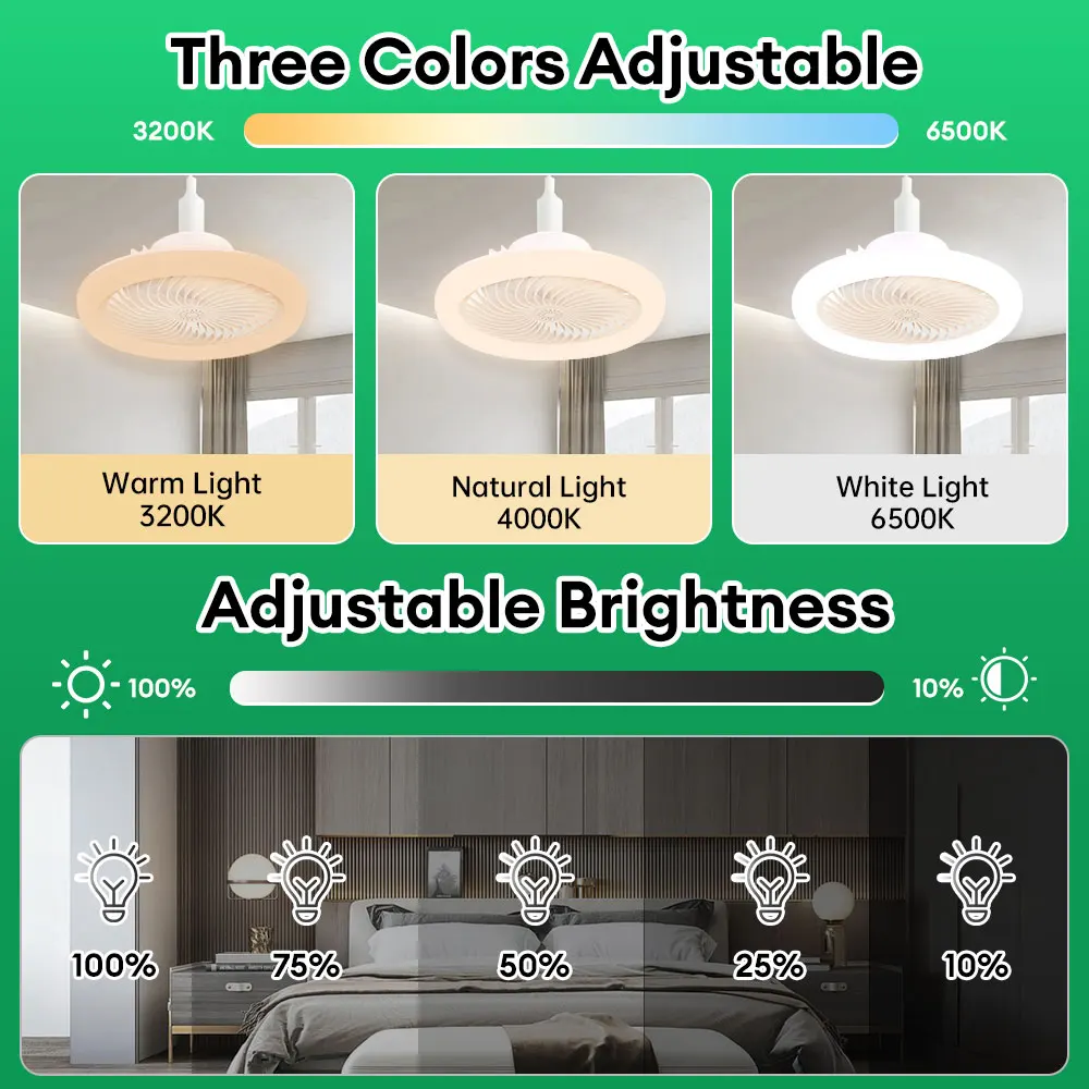 Smart Remote Control Ceiling Fan With Remote Control and Light E27 Aromatherapy Fan Ceiling Light Smart Silent Ceiling Fan