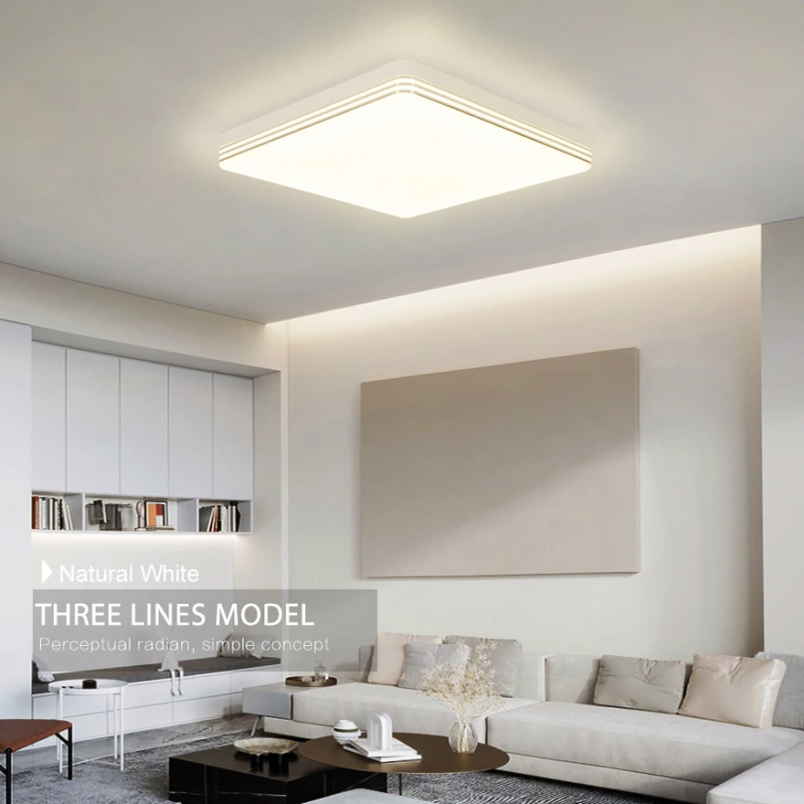 Imagem -06 - Modernas Lâmpadas de Teto Quadrado Prata 24 w 36 w 48w 110v 220v Ultra Fino Frio Quente Branco Neutro Levou Luz para Sala de Estar