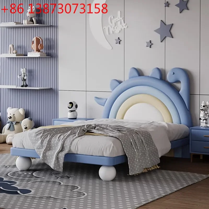 Children's Bed Dinosaur Boy Bed Girl Tyrannosaurus Rex Suspension Single Meter Bed with Guardrail Slide Children's Treasure Leat
