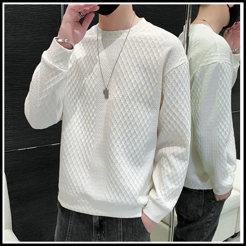 Spring Autumn Y2K Elegant Fashion KPOP Sweatshirt Man Fashion All Match Long Sleeve Top Solid Color Casual Pullover Male Clothes