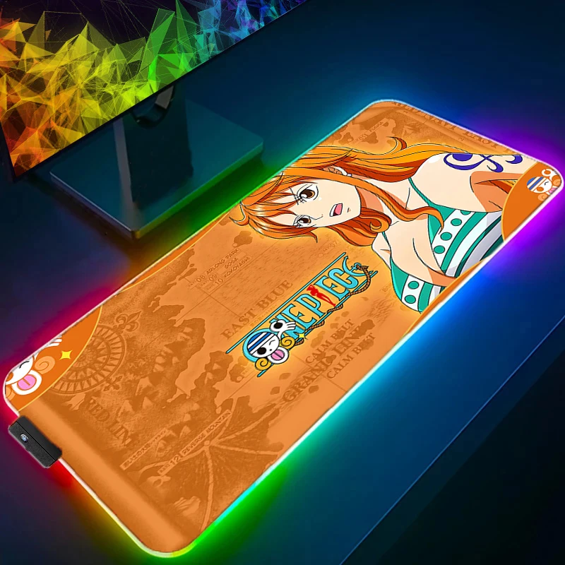 

RGB LED Mouse Pad Office Desk Mat Rubber Computer Gamer Mousepad One Piece Nami Keyboard Pad PC Accessories Mouse Mat Tablet Pad