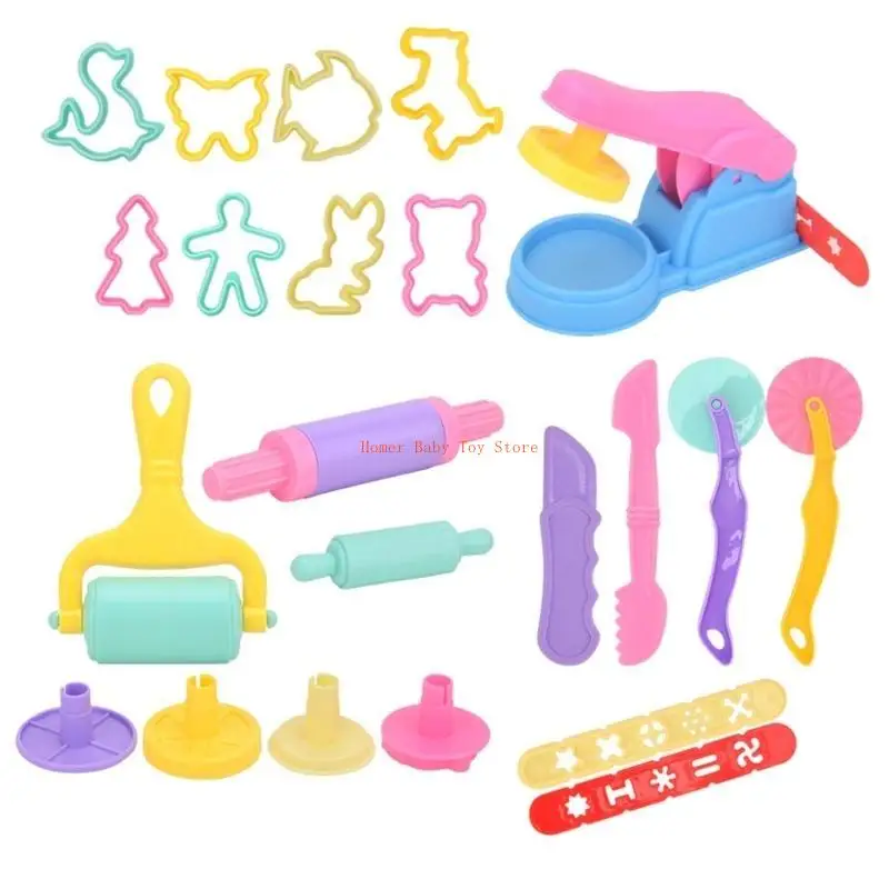 J0PF Trẻ khám phá Bộ bột nặn với các khuôn hình động vật khác nhau Trải nghiệm học tập thú vị cho trẻ Giả vờ chơi Đồ chơi nhà