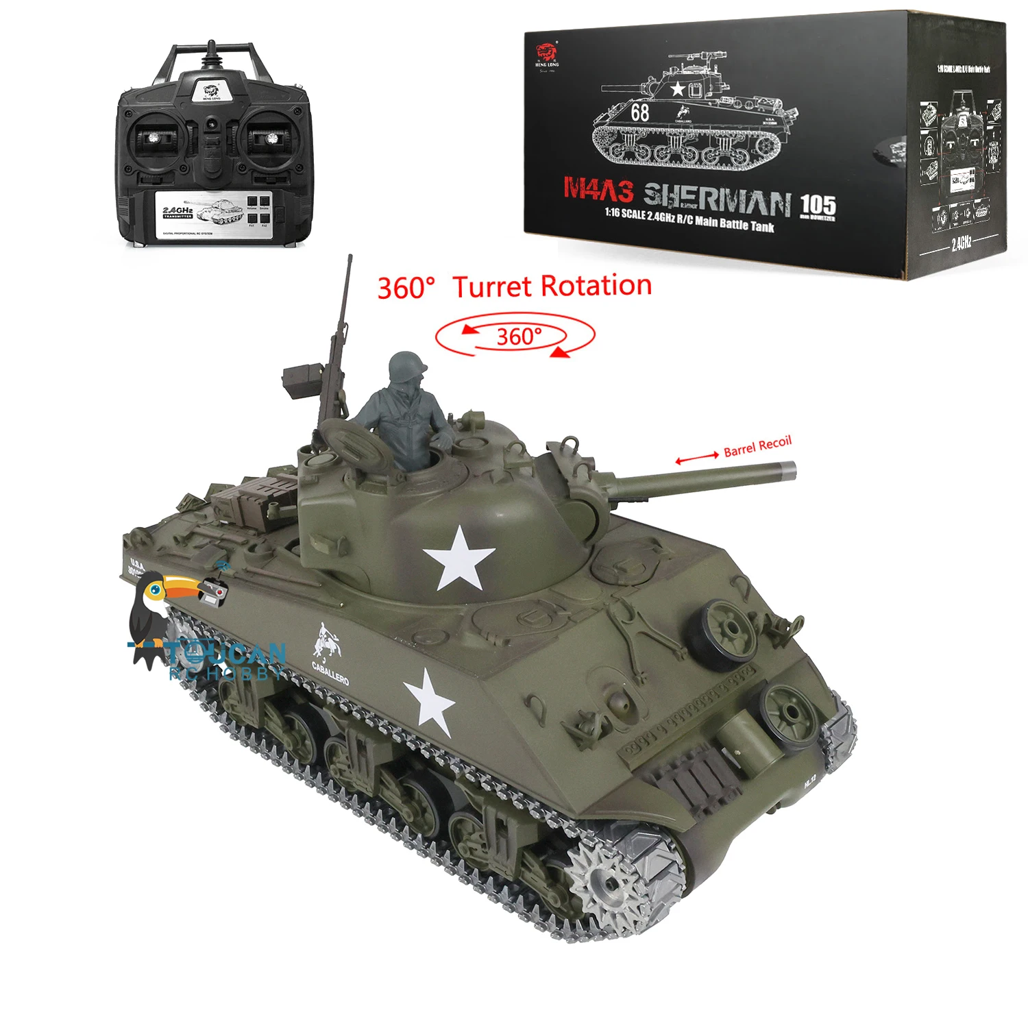 Henglong Carro armato RC in scala 1/16 FPV 7.0 M4A3 Sherman RTR 3898 360 °   Giocattolo del sistema di combattimento a infrarossi con riavvolgimento a canna della torretta TH17679