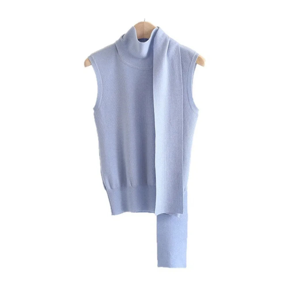Women's New Autumn Winter Knit Sleeveless Turtleneck Tank Top Soft Fabric Trendy  Fit Solid Color Fashion Camis Knitted Sweater